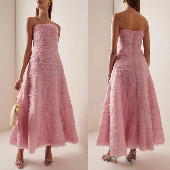 Aje Soundscape Chalk Pink Strapless Ruffle Tiered Maxi Dress Size US 2 AU 6 - Picture 1 of 16